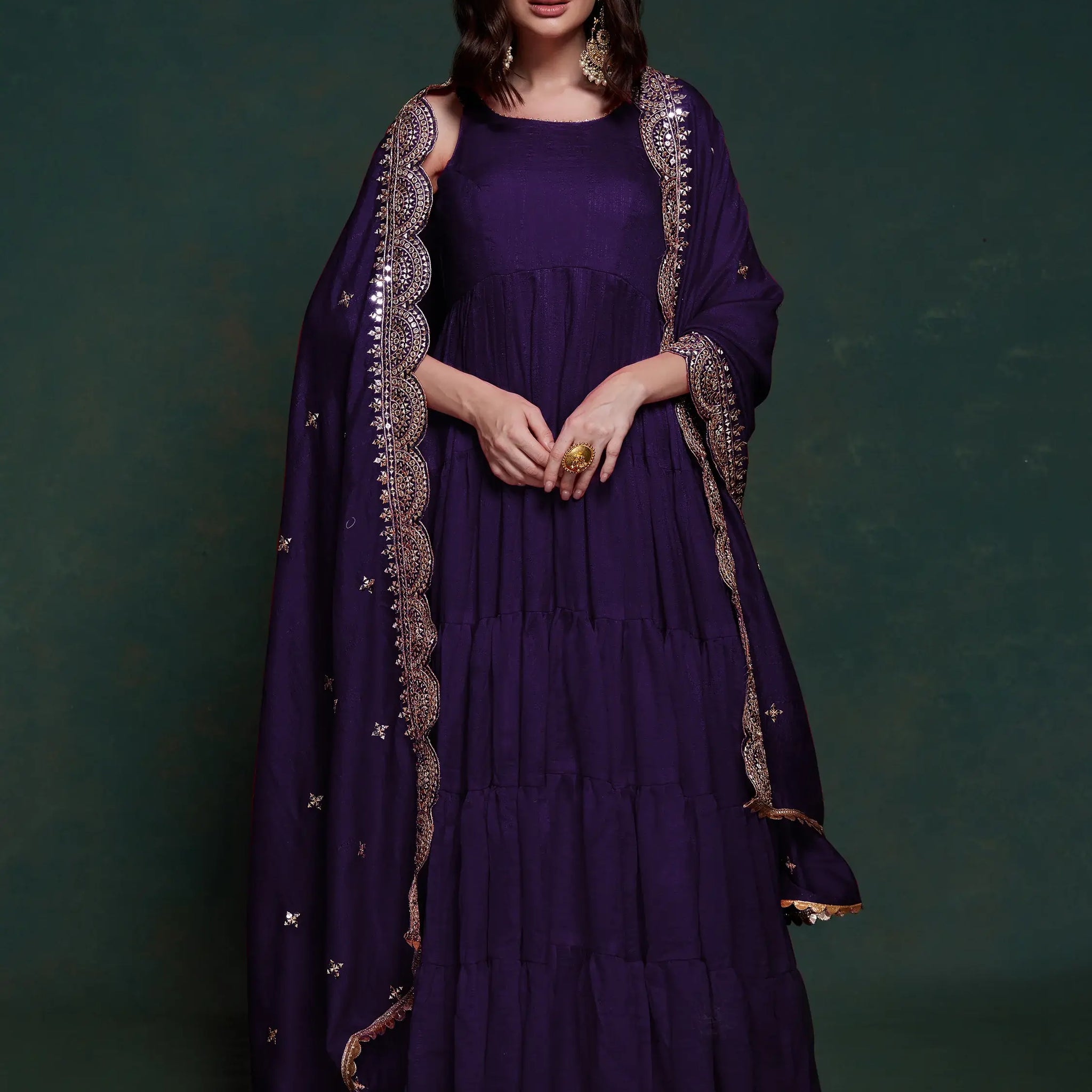 Tantalizing Purple Silk Festival Wear Gown With Heavy Dupatta - Zeel Clothing