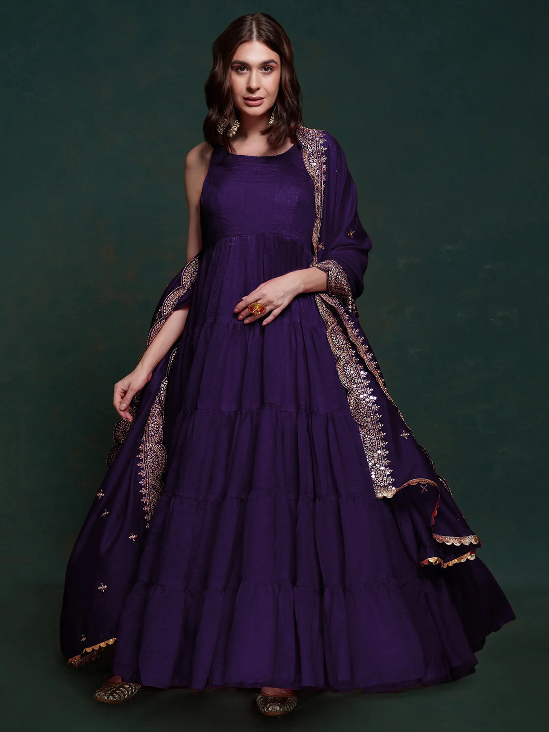 Tantalizing Purple Silk Festival Wear Gown With Heavy Dupatta - Zeel Clothing