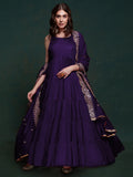 Tantalizing Purple Silk Festival Wear Gown With Heavy Dupatta - Zeel Clothing