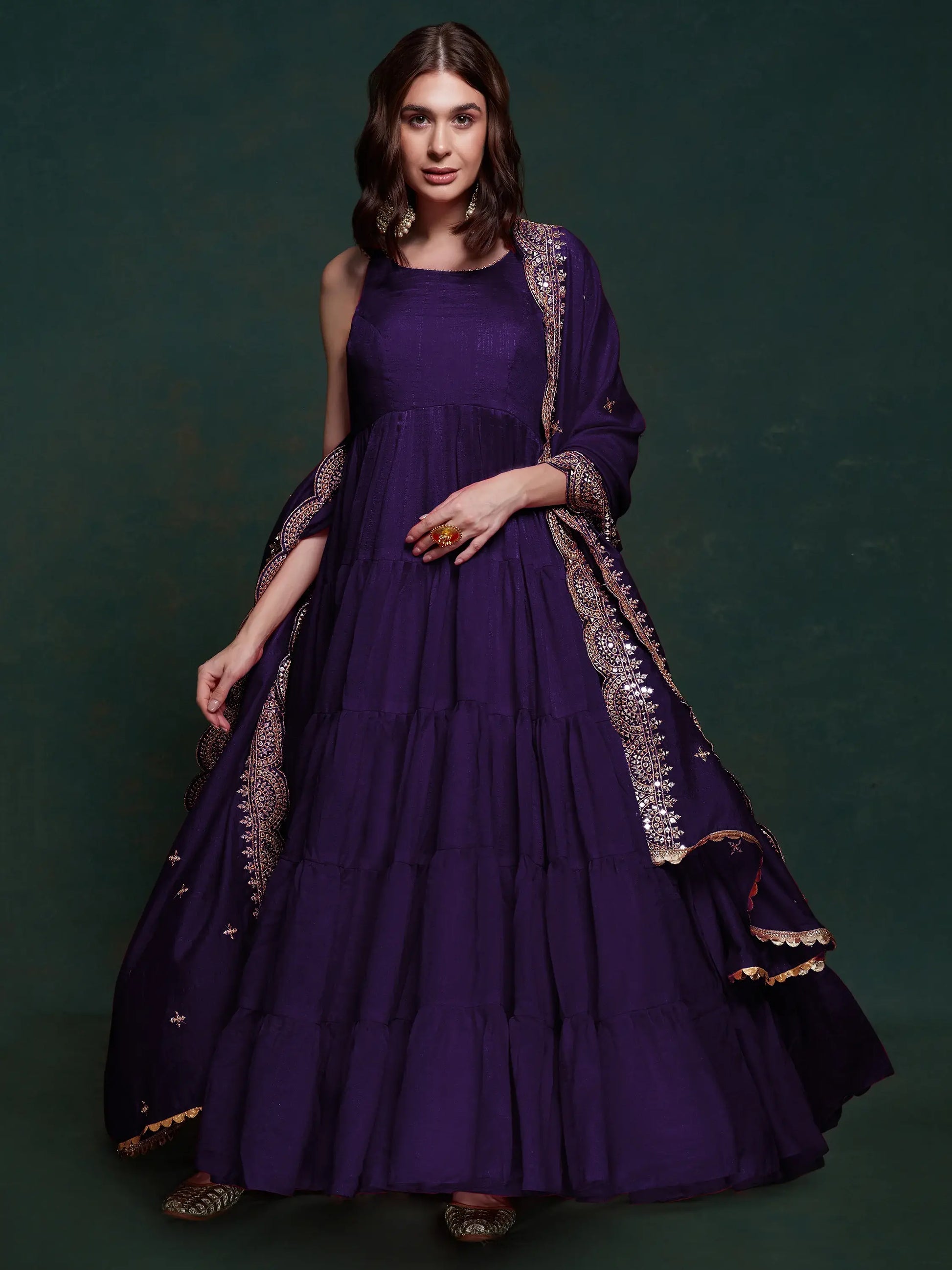 Tantalizing Purple Silk Festival Wear Gown With Heavy Dupatta - Zeel Clothing