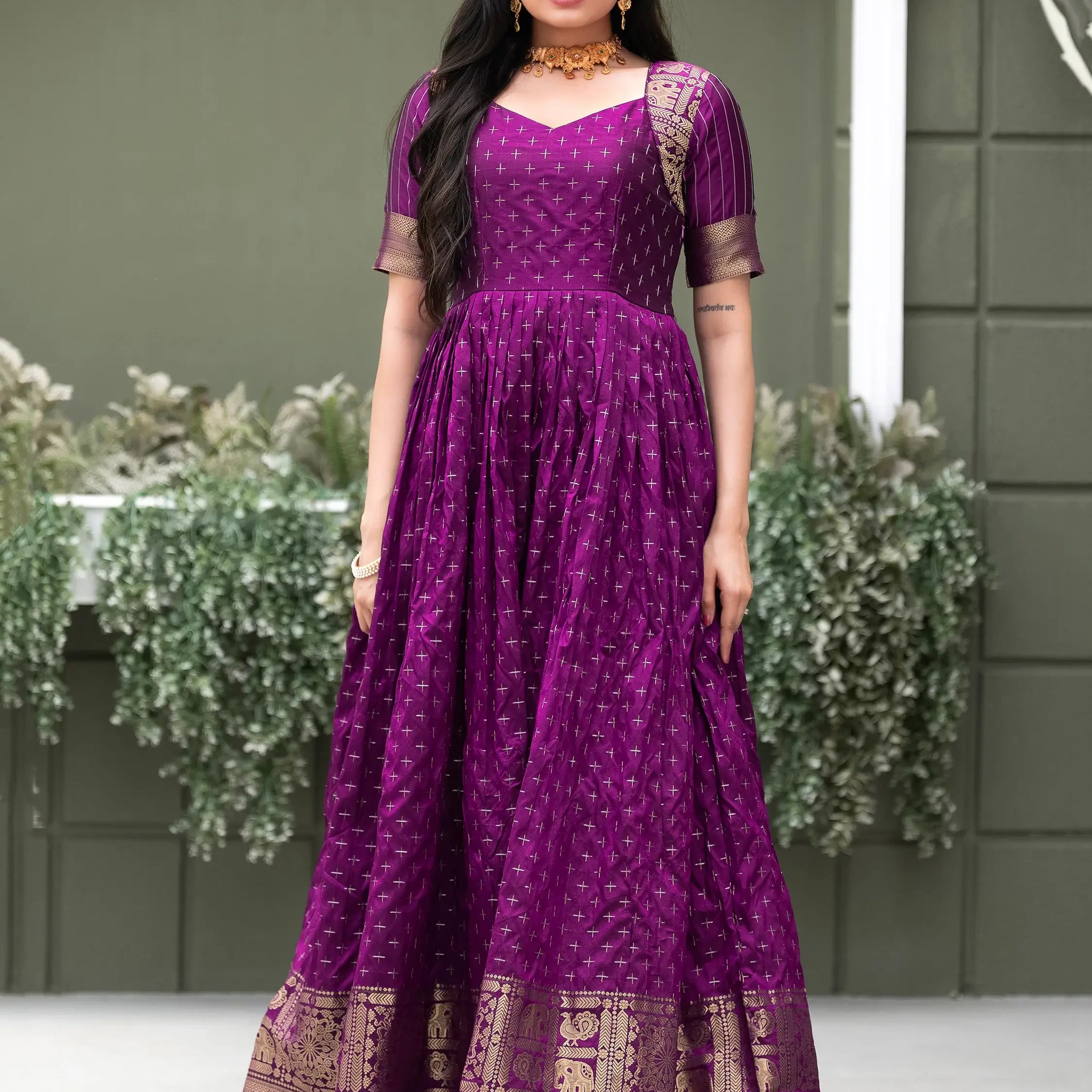 Tantalizing Purple Zari Weaving Silk Festival Wear Gown - Zeel Clothing