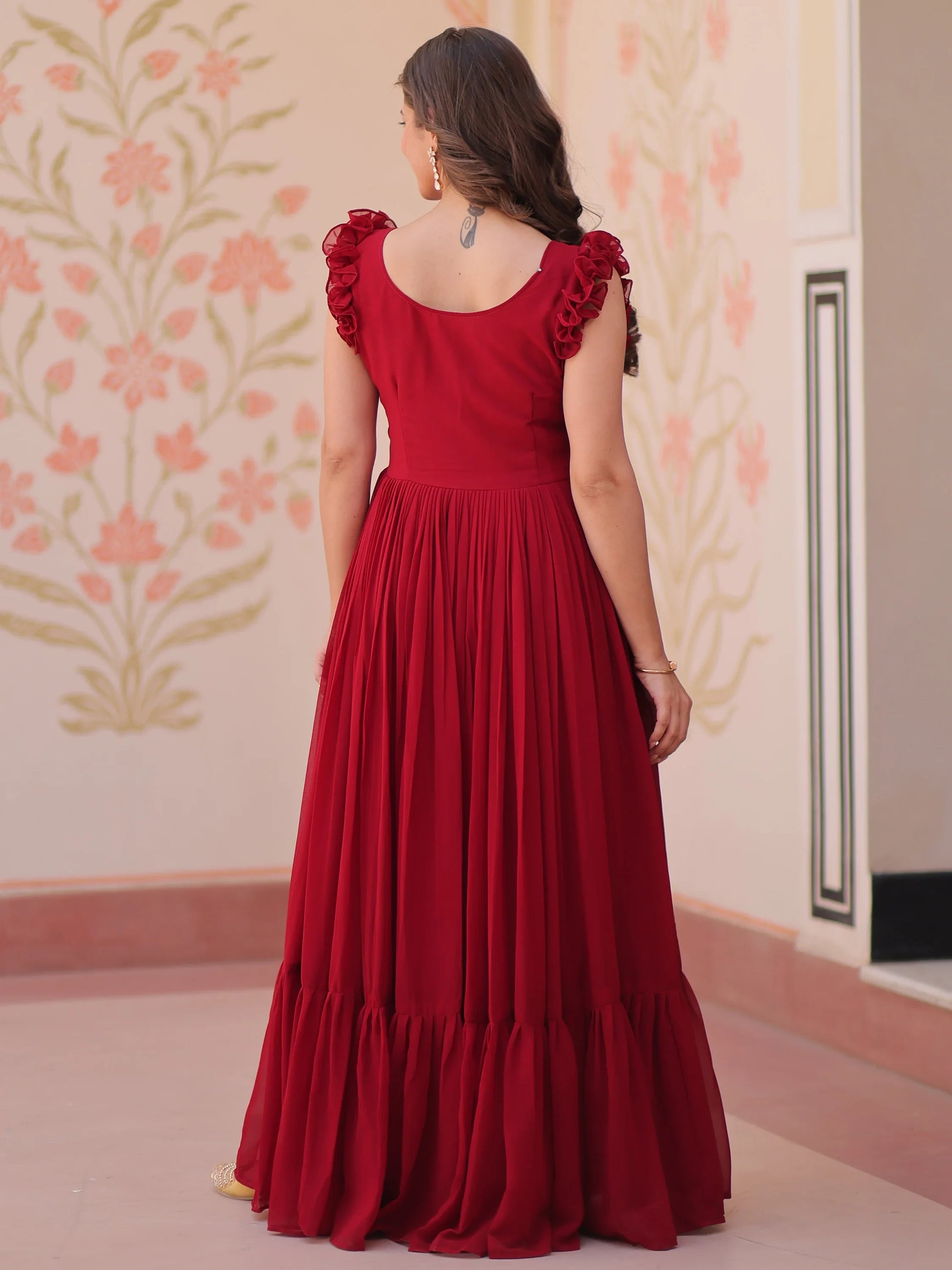 Tantalizing Red Beads Work Organza Event Wear Gown - Zeel Clothing