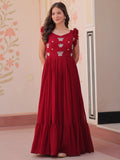 Tantalizing Red Beads Work Organza Event Wear Gown - Zeel Clothing