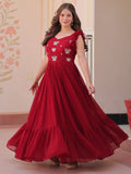 Tantalizing Red Beads Work Organza Event Wear Gown - Zeel Clothing