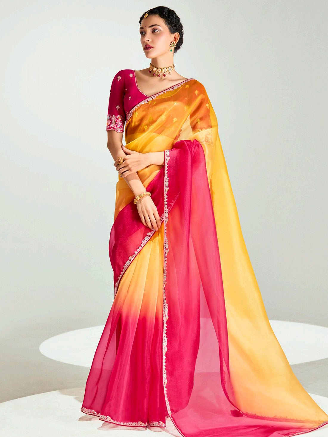 Tantalizing Red Border Work Organza Wedding Wear Saree With Blouse - Zeel Clothing