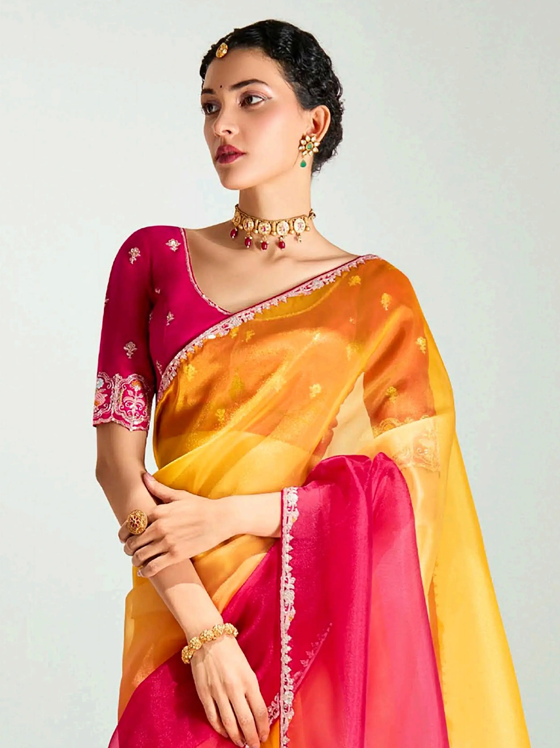 Tantalizing Red Border Work Organza Wedding Wear Saree With Blouse - Zeel Clothing