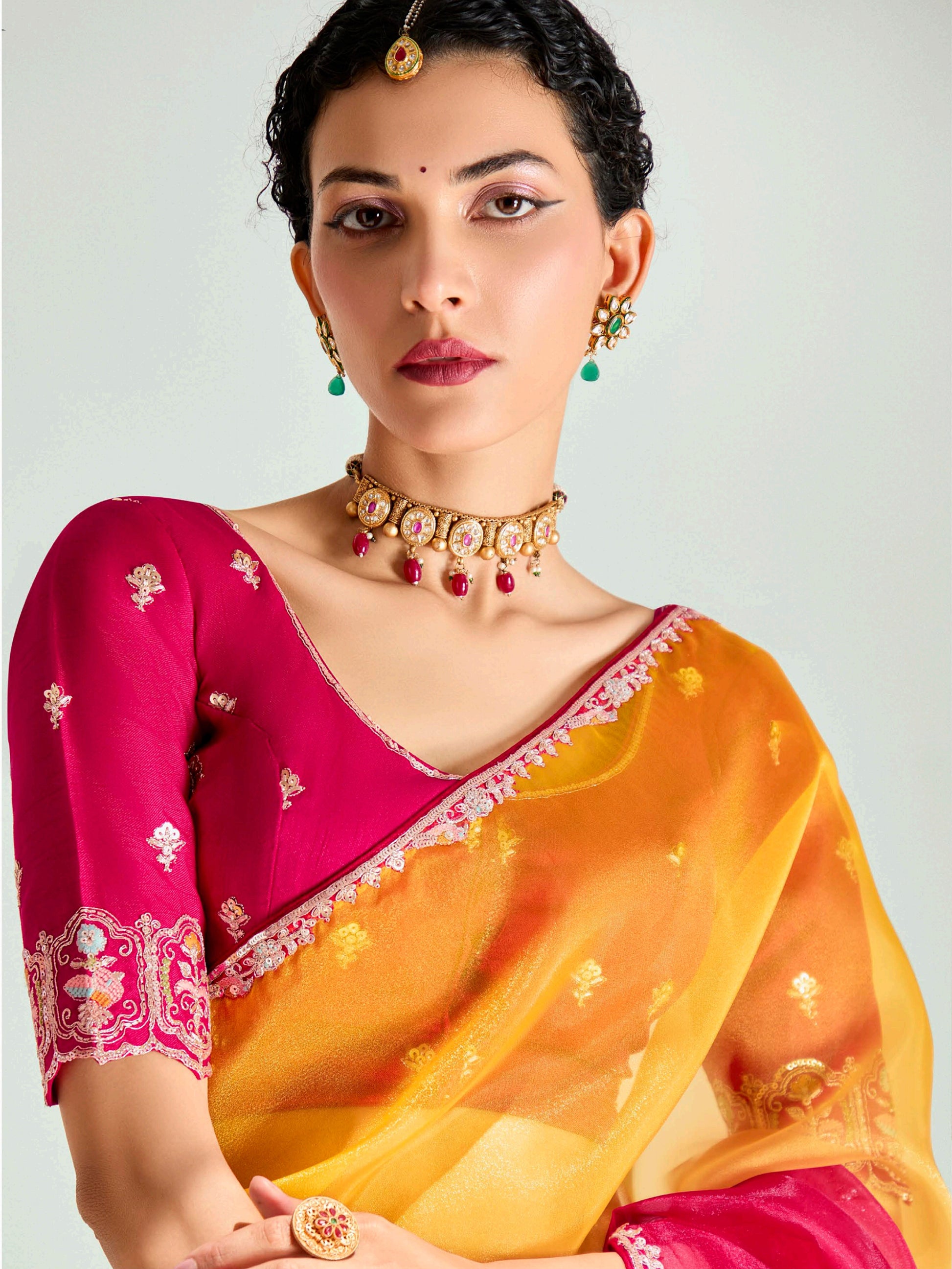 Tantalizing Red Border Work Organza Wedding Wear Saree With Blouse - Zeel Clothing