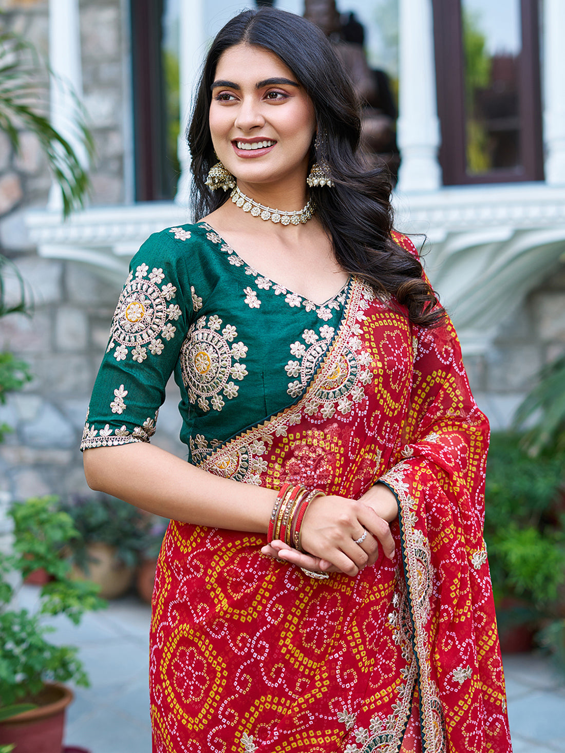 Tantalizing Red Pure Bandhani Gotta Patti Bridal Saree With Blouse - Zeel Clothing