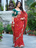 Tantalizing Red Pure Bandhani Gotta Patti Bridal Saree With Blouse - Zeel Clothing