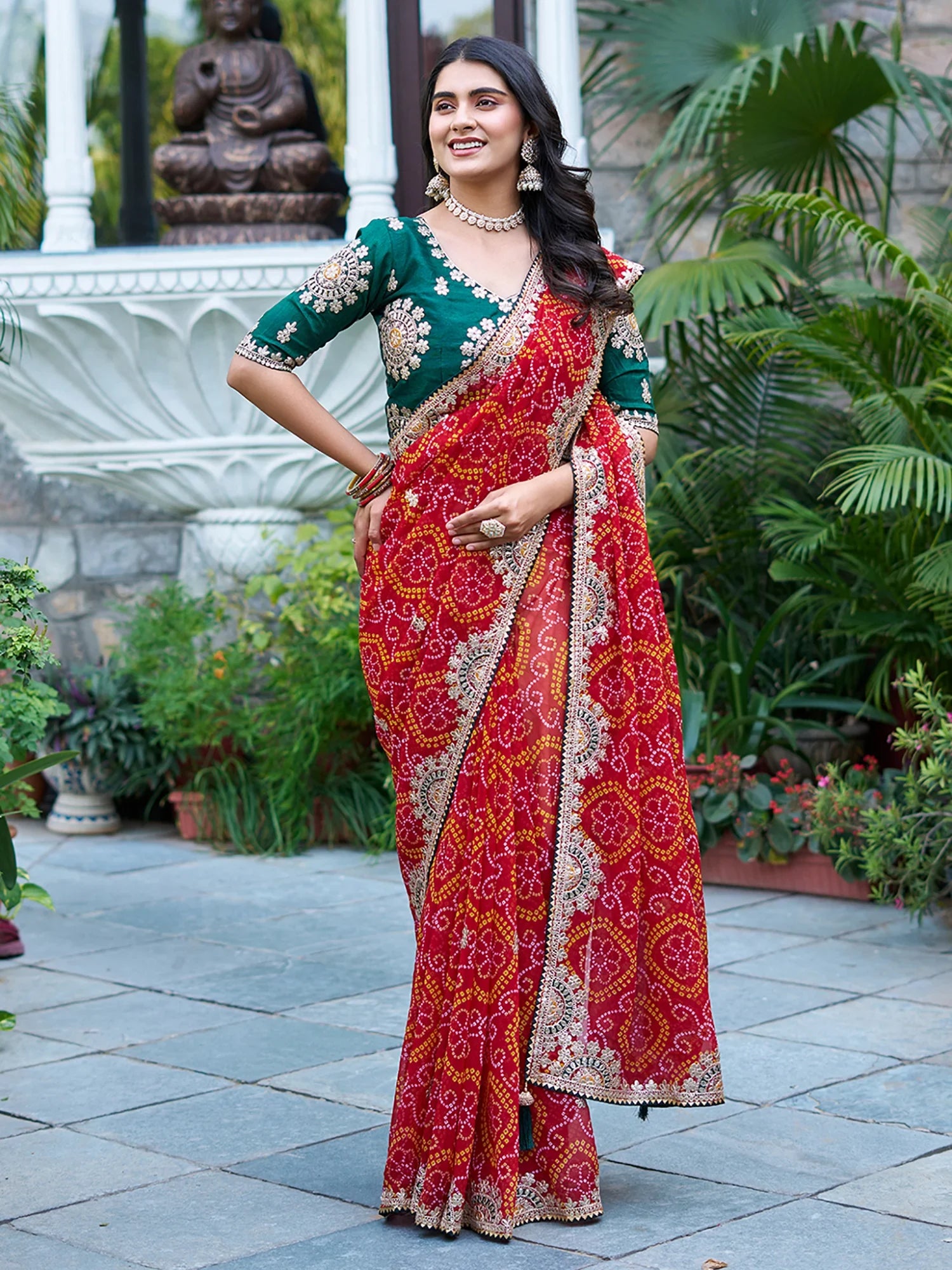 Tantalizing Red Pure Bandhani Gotta Patti Bridal Saree With Blouse - Zeel Clothing