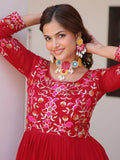 Tantalizing Red Thread Work Georgette Casual Wear Anarkali Gown - Zeel Clothing