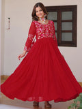 Tantalizing Red Thread Work Georgette Casual Wear Anarkali Gown - Zeel Clothing