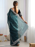 Tantalizing Teal Green Border Work Net Event Wear Saree With Blouse - Zeel Clothing