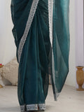 Tantalizing Teal Green Border Work Net Event Wear Saree With Blouse - Zeel Clothing