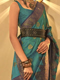 Tantalizing Teal Green Woven Silk Reception Wear Saree With Blouse - Zeel Clothing