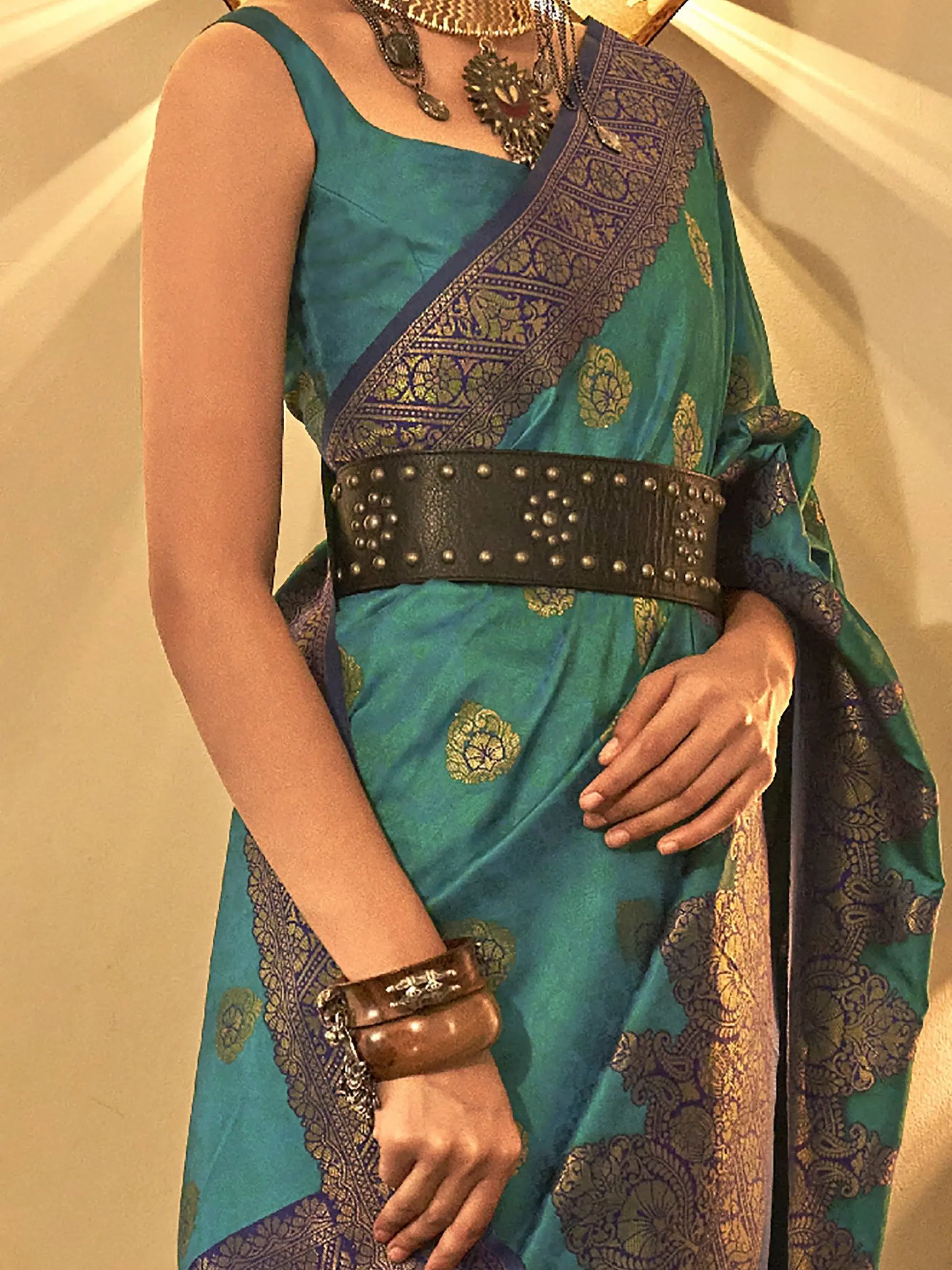 Tantalizing Teal Green Woven Silk Reception Wear Saree With Blouse - Zeel Clothing