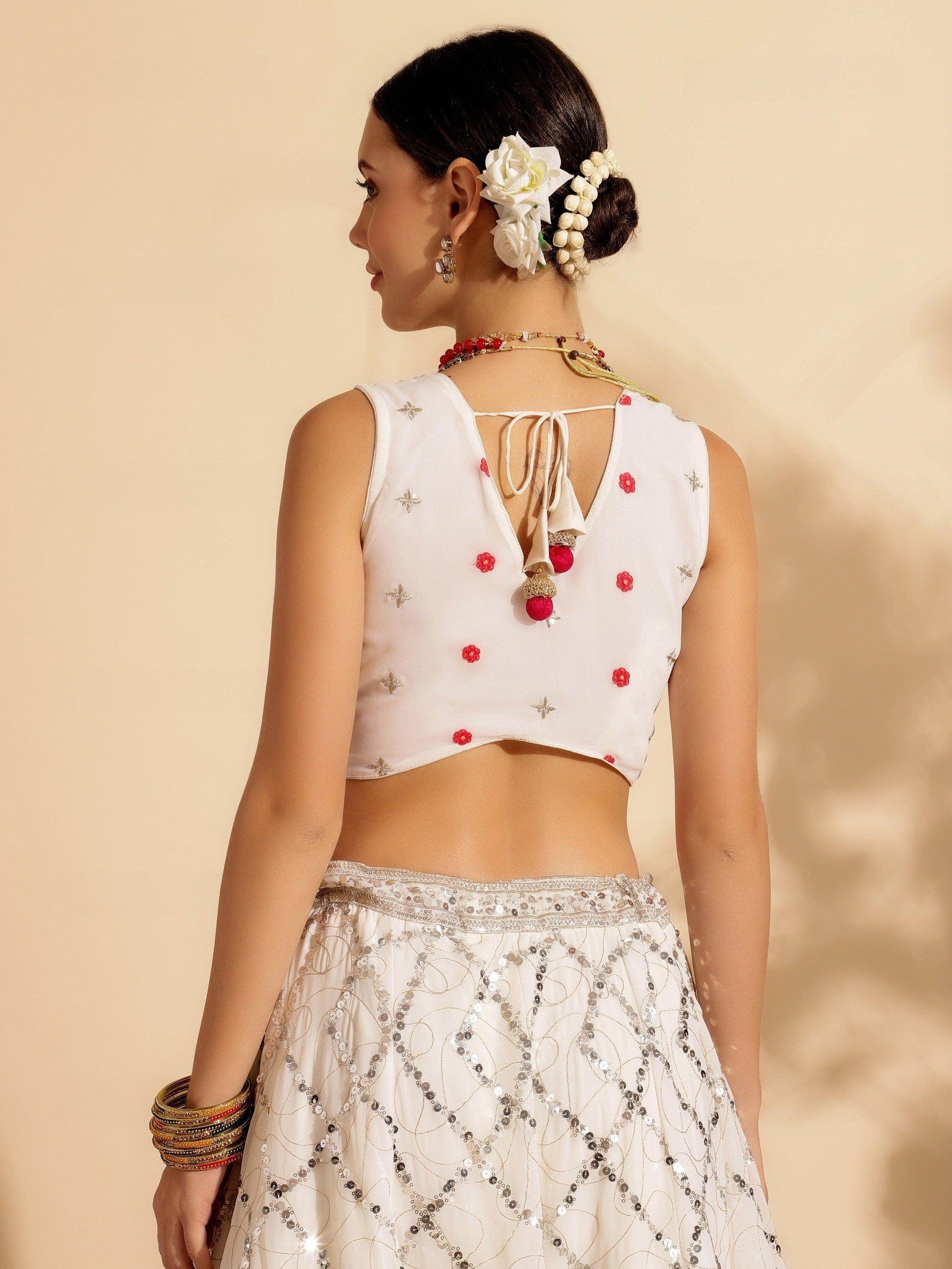 Tantalizing White Sequins Work Georgette Lehenga Choli With Dupatta - Zeel Clothing