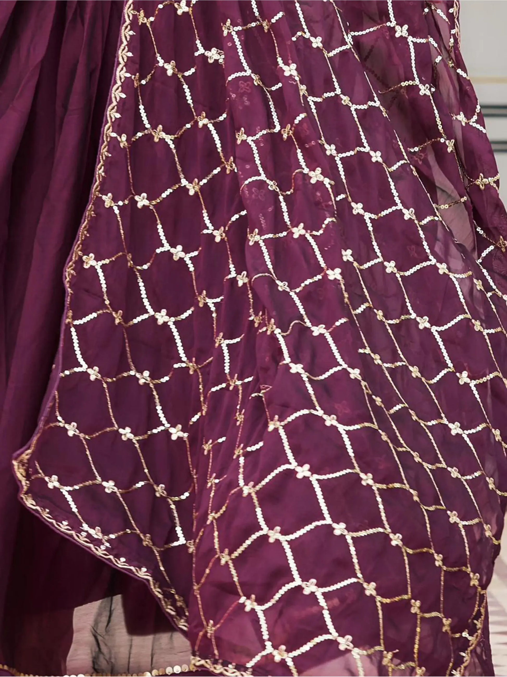 Tantalizing Wine Sequins Rangoli Silk Event Wear Gown With Dupatta - Zeel Clothing