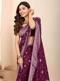 Tantalizing Wine Zari Weaving Silk Event Wear Saree With Blouse - Zeel Clothing