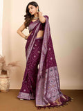 Tantalizing Wine Zari Weaving Silk Event Wear Saree With Blouse - Zeel Clothing