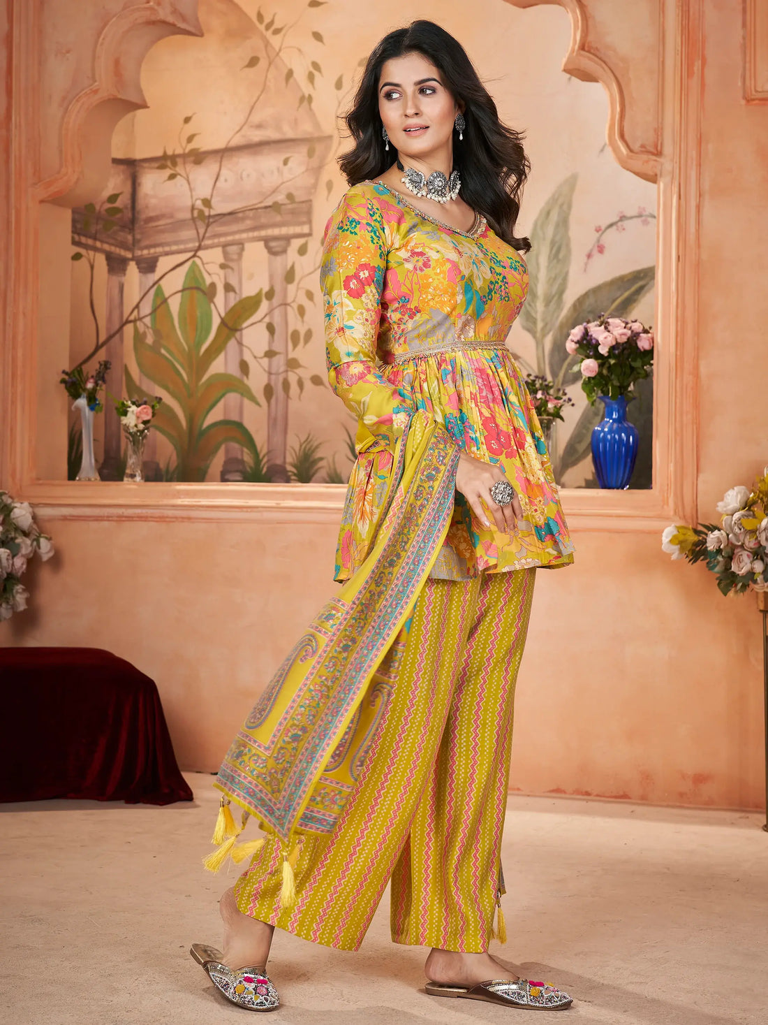 Tantalizing Yellow Printed Silk Traditional Palazzo Suit With Dupatta - Zeel Clothing