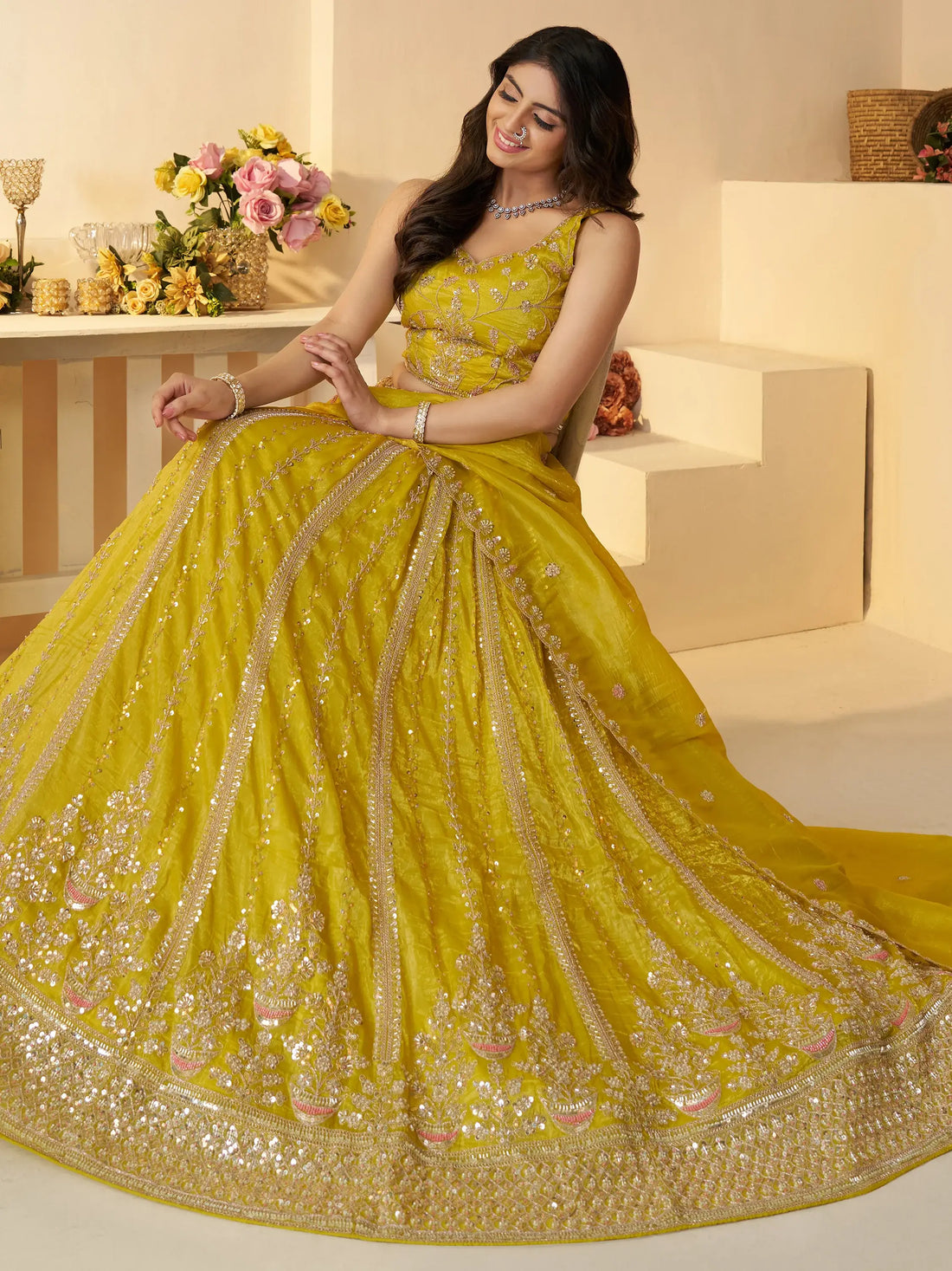 Tantalizing Yellow Sequins Silk Festival Wear Lehenga Choli With Dupatta - Zeel Clothing