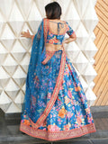 Teal Blue Floral Printed Art Silk Wedding Wear Lehenga Choli - Zeel Clothing