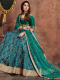 Teal Green Sequins Art Silk Wedding Wear Lehenga Choli - Zeel Clothing