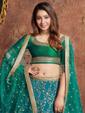 Teal Green Sequins Art Silk Wedding Wear Lehenga Choli - Zeel Clothing