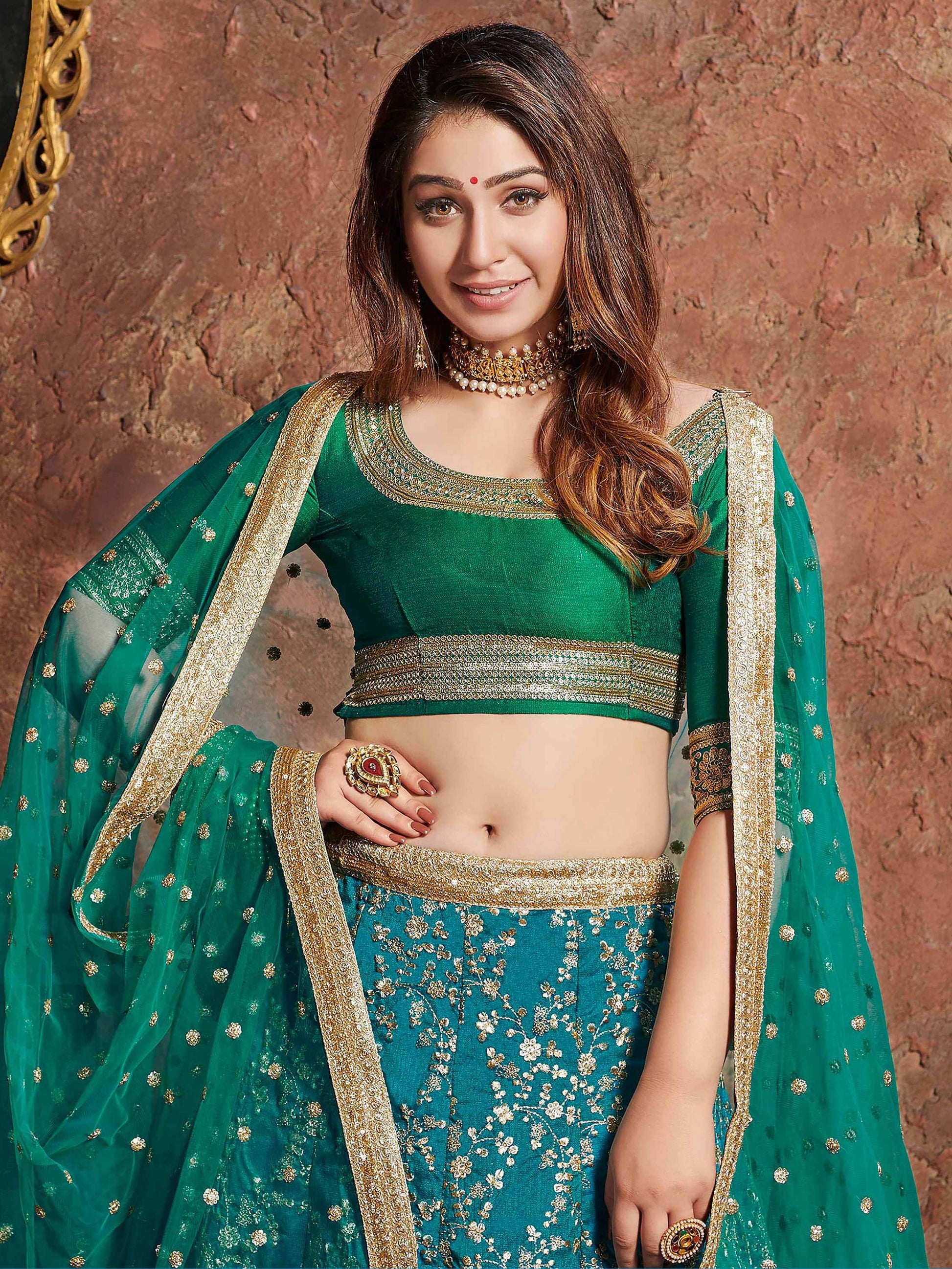 Teal Green Sequins Art Silk Wedding Wear Lehenga Choli - Zeel Clothing