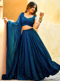 Wonderful Teal Blue Sequins Embroidery Georgette Festive Wear Lehenga Choli