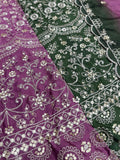 Terrific Green And Purple Embroidered Chinon Marriage Wear Lehenga Choli