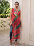 Terrific Multi-Color Kutchi Gamthi Work Georgette Navratri Wear Long Kurti - Zeel Clothing