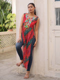 Terrific Multi-Color Kutchi Gamthi Work Georgette Navratri Wear Long Kurti - Zeel Clothing