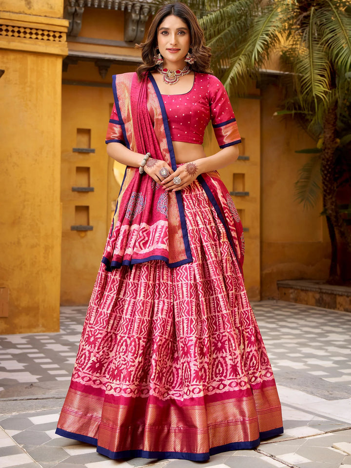 Terrific Pink Printed Dola Silk Event Wear Lehenga Choli With Dupatta