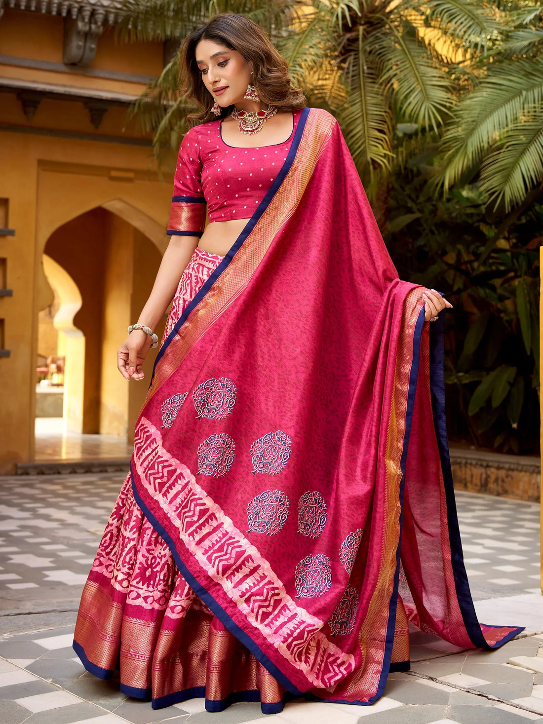 Terrific Pink Printed Dola Silk Event Wear Lehenga Choli With Dupatta