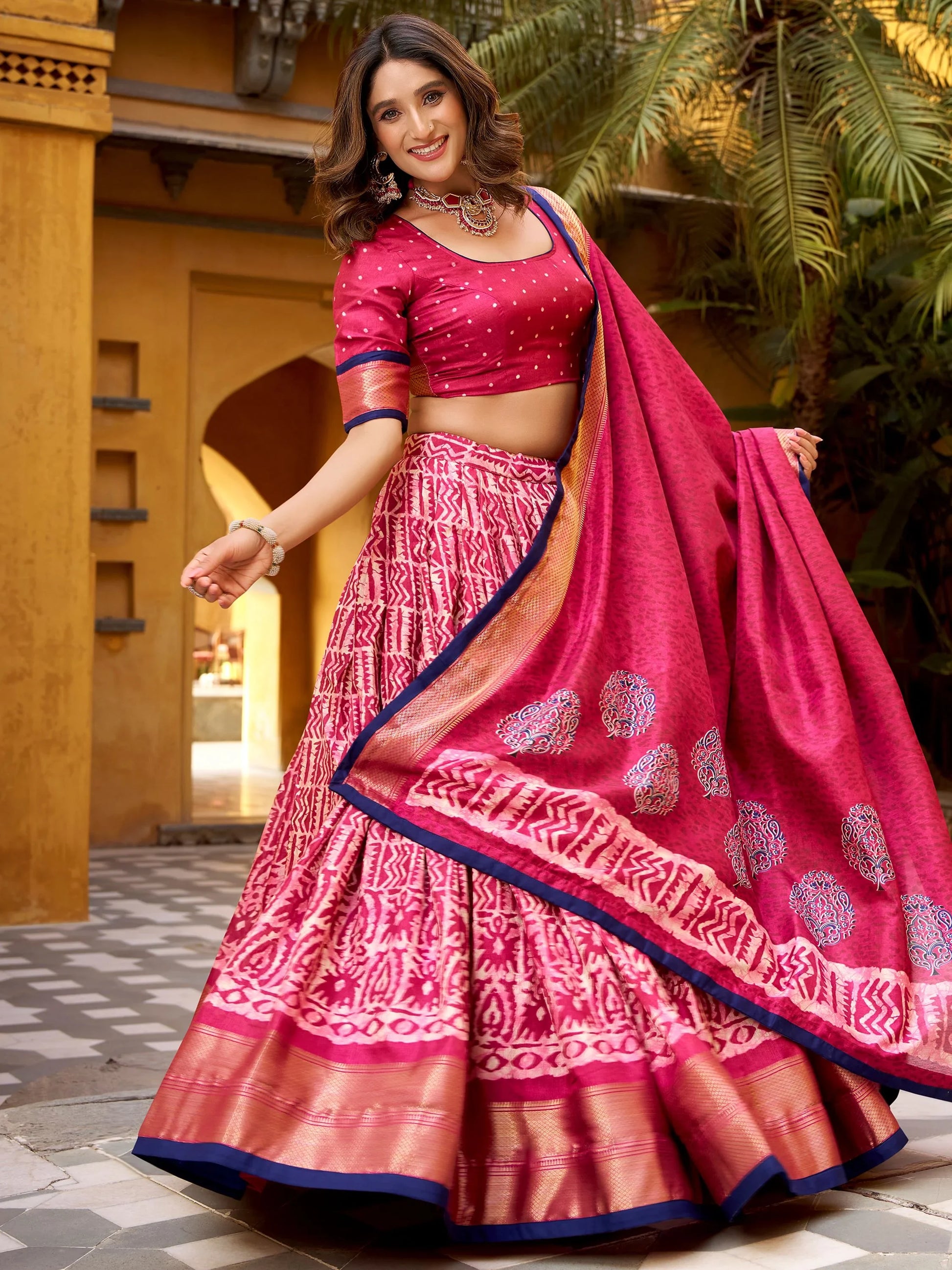 Terrific Pink Printed Dola Silk Event Wear Lehenga Choli With Dupatta