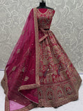 Terrific Pink Zari Work Silk Bridal Lehenga Choli With Double Dupatta
