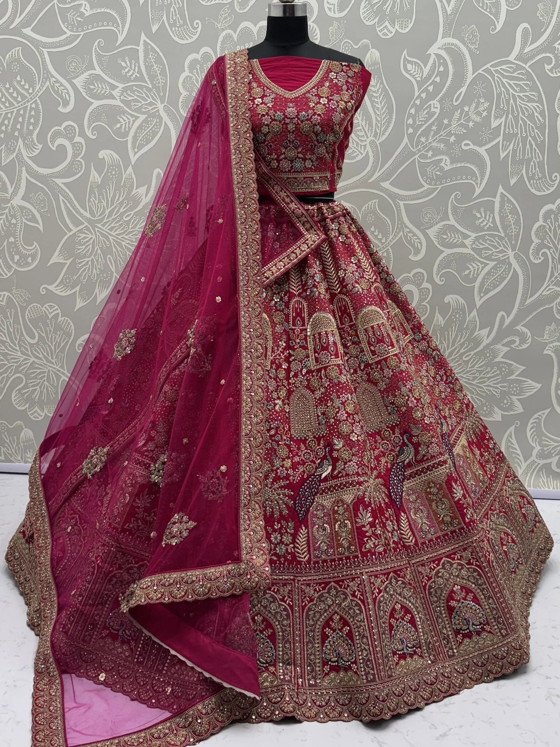 Terrific Pink Zari Work Silk Bridal Lehenga Choli With Double Dupatta