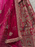 Terrific Pink Zari Work Silk Bridal Lehenga Choli With Double Dupatta