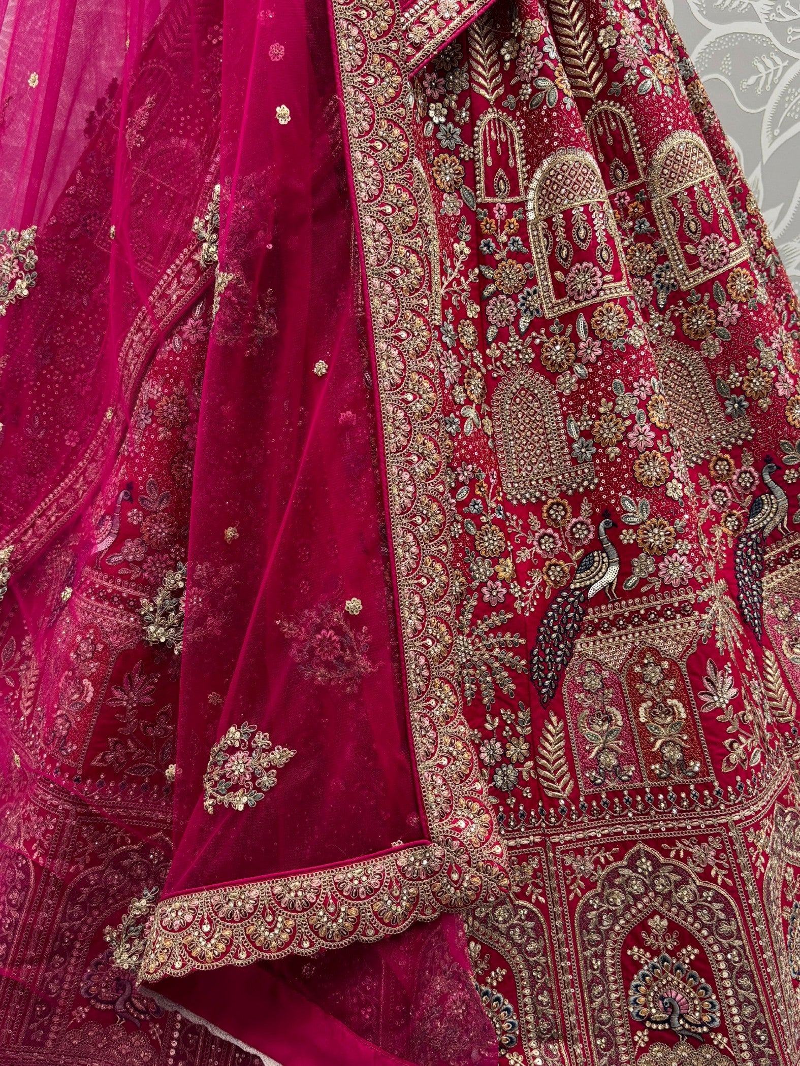 Terrific Pink Zari Work Silk Bridal Lehenga Choli With Double Dupatta