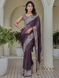 Terrific Purple Embroidered Border Organza Wedding Wear Saree With Blouse
