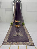 Terrific Purple Embroidered Border Organza Wedding Wear Saree With Blouse