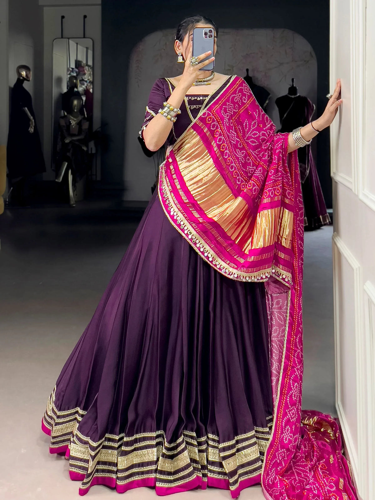 Terrific Purple Georgette Traditional Lehenga Choli With Bandhani Dupatta - Zeel Clothing