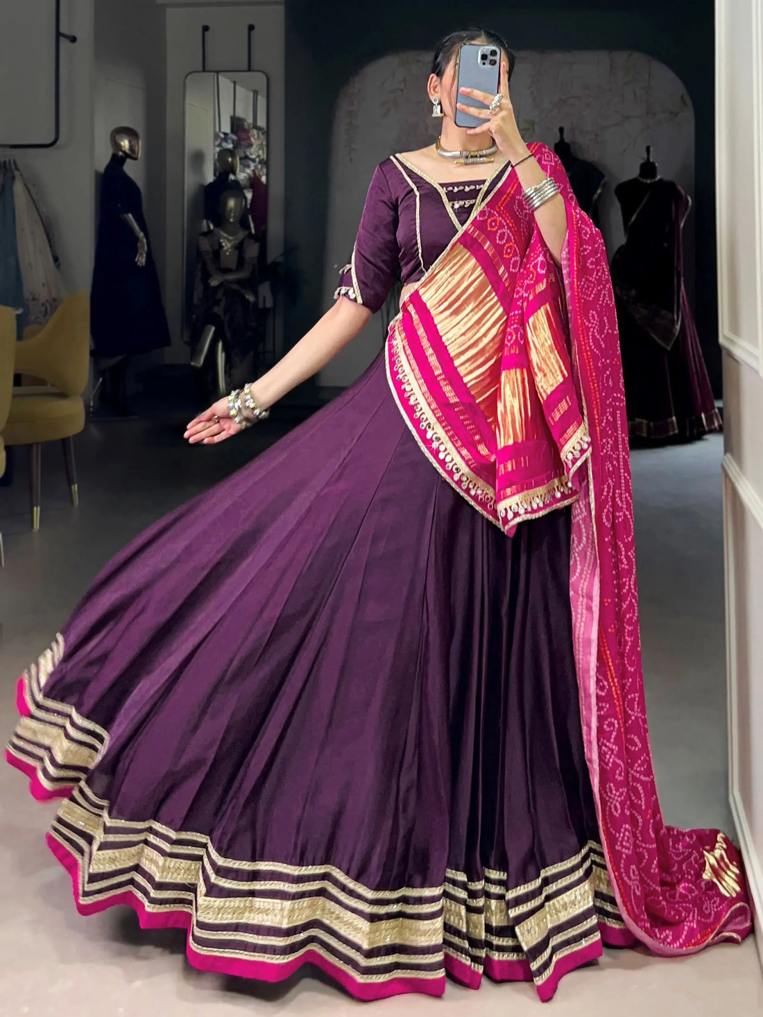 Terrific Purple Georgette Traditional Lehenga Choli With Bandhani Dupatta - Zeel Clothing