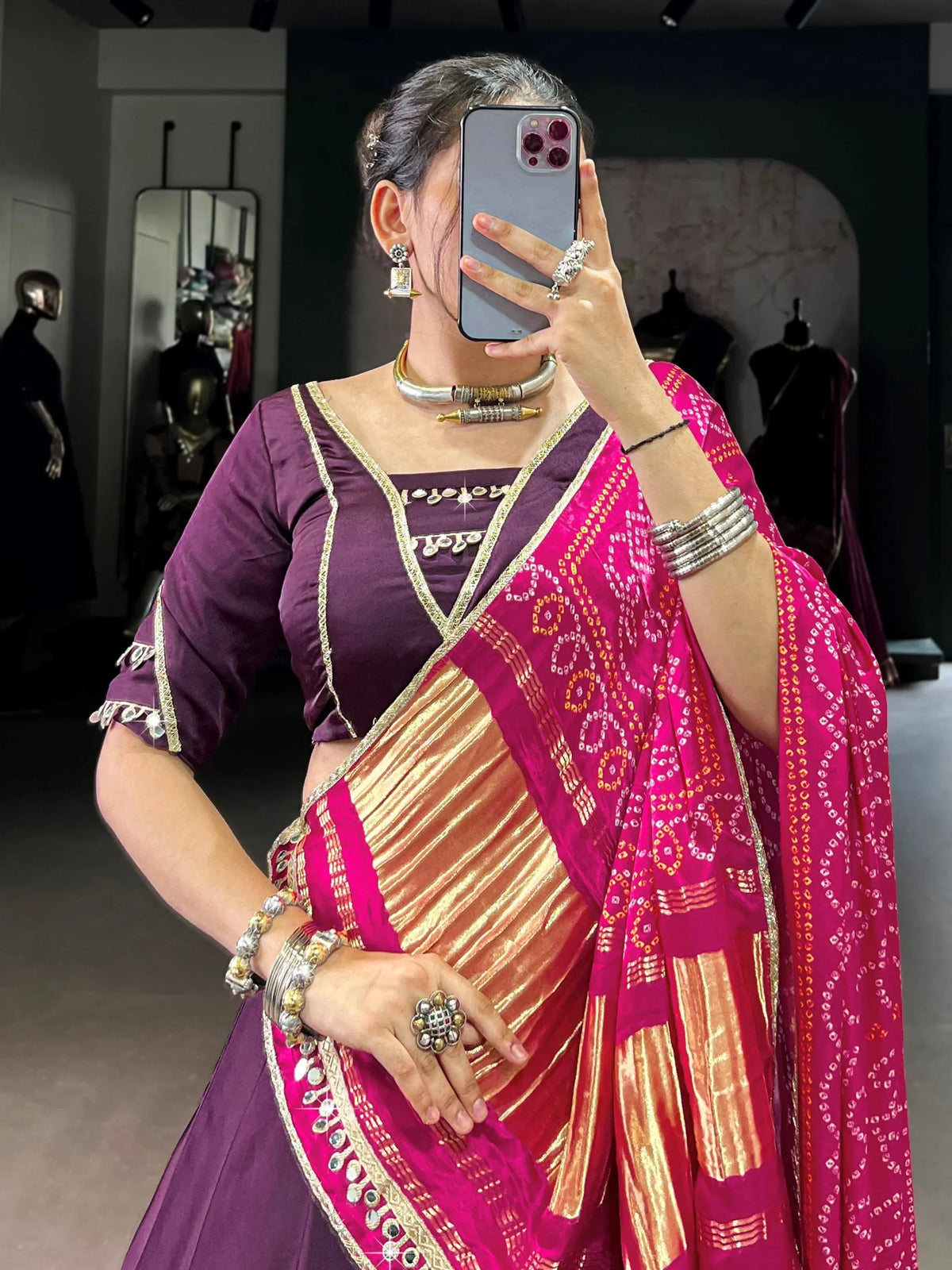 Terrific Purple Georgette Traditional Lehenga Choli With Bandhani Dupatta - Zeel Clothing