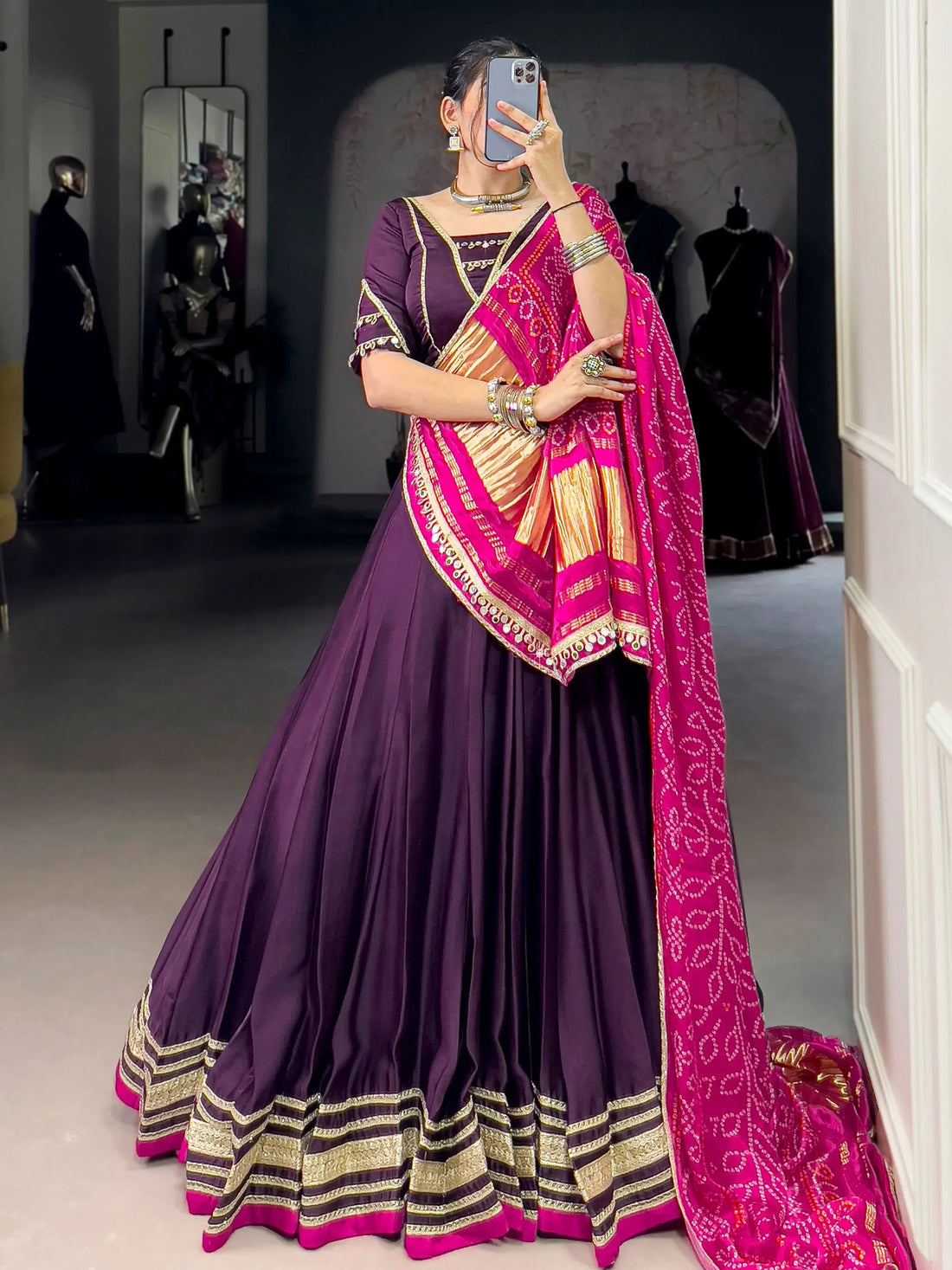 Terrific Purple Georgette Traditional Lehenga Choli With Bandhani Dupatta - Zeel Clothing