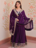 Terrific Purple Zari Embroidery Georgette Evening Wear Gown With Dupatta - Zeel Clothing