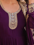 Terrific Purple Zari Embroidery Georgette Evening Wear Gown With Dupatta - Zeel Clothing