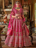Terrific Rani Pink Floral Embroidery Silk Bridal Lehenga Choli With Double Dupatta